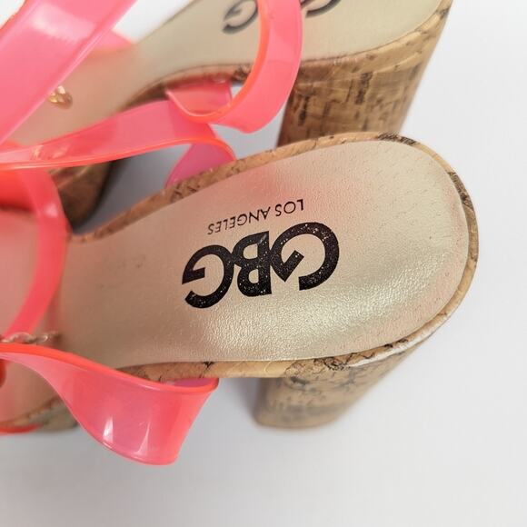 GBG Los Angeles Womens Shoes Pink Queen Platform Cork Block Heel Sandals Size 7 - Picture 9 of 10